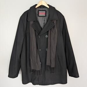 Excelled Mens Black Wool Blend Peacoat & Scarf size XXL Tall